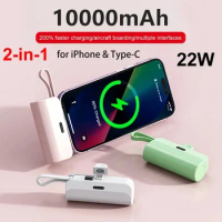 10000mAh Mini Power Bank Built in Cable Portable PowerBank External Battery Plug Play Portable Charger For iPhone Samsung New
