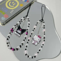 Cute Kuromi Hello Kitty Phone Chain Sanrio Phone Rope Knot Cellphone Lanyard Wristlet Keychain Bag P