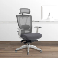 【E-home】Nadia納迪婭意式高階底盤半網人體工學電腦椅 灰色(全網辦公椅 辦公椅 人體工學椅)