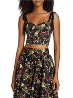 เสื้อสายเดี่ยวผู้หญิง Helene Floral Sateen Bustier สีดำ