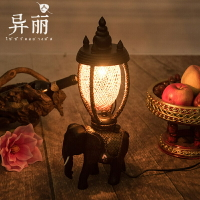 泰國實木大象臺燈 東南亞美式鄉村 創意個性復古溫馨臥室床頭燈飾