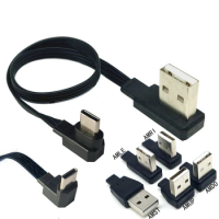 USB-C Type C Male Left Right UP Down Angled 90° to USB 2.0 Male Data Cable USB Type-c Flat Cable 0.1 m/0.2 m/0.5 m