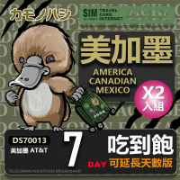 【鴨嘴獸 旅遊網卡】AT&amp;T 美國 加拿大 墨西哥 7天 網路吃到飽 2入組(美加墨網卡 網卡 旅遊卡 漫遊卡)