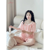 [COD][JANE STORE] Set Bộ Đồ Mặc Nhà Nữ Hoạ Tiết Trơn Phối Ren Chất Đũi Mền Mịn Mát DN50