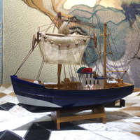 漁船帆船模型船擺件打魚船實木船地中海家居裝飾品禮品工藝品