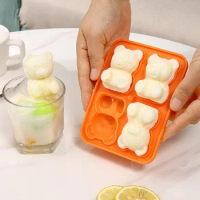 3D Food Grade Silicone Ice Mold 4 Grid Little Bear Shape Cube Maker DIY Popsicle Box Tray Whisky Kitchen Tools