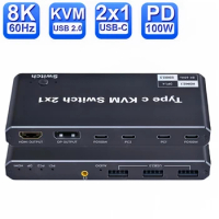 10pcs 8K Thunderbolt 4 USB C KVM Switch USB-C Type-C KVM Switcher For 2 Computers Share 1 Monitor With 100W PD Fast Charging