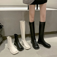 瘦瘦單靴子女白色小短靴2021新款秋冬百搭不過膝高筒馬丁靴英倫風
