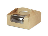 【MR-4D】4格折疊開窗提盒、低款開窗、外帶盒、包裝盒、手提折疊盒、手提馬芬杯盒、蛋塔盒、禮盒、月餅盒、餅乾盒、西點包裝盒、慕斯奶酪、白色/牛皮色提盒（3組附底托）