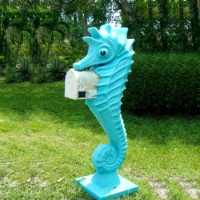 Popular Outdoor Garden Decor Animal Sculpture Blue Sea Horse Mailbox Statue