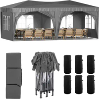 10 x 20 Pop Up Canopy Tent with 6 Sidewalls, Portable Party Canopy with 6 Weight Bag, Outdoor Easy Up Canopy for Wedding Backyar