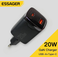Permata Mall- ESSAGER Kepala Charger Dual Port GaN Fast Charging QC 3.0 PD 20W - ECT20W