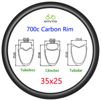 Carbon Rim 700c Tubeless Tubular Clincher 35mm Deep 25mm Wide Symmetric 24H 28H 32H Road Bike Rims Disc V-brake Light Bicycle