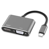 USB C to HDMI-compatible VGA Adapter 4K USB 3.1 Type-C to HDMI VGA HUB Video Converter Cable 100pcs/lots Free DHL