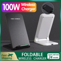 100W Wireless Fast Charger For iPhone 15 14 13 12 ProMax11 Stand Fast Charging Charger for Samsung Note 20/10 S21 Ultra Foldable