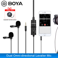 BOYA BY-M1DM Dual Omni-directional Lavalier Microphone Mic for Canon Nikon Sony DSLR Camera Camcorder for iPhone Samsung Huawei