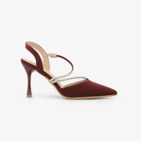 Lawrensia Erika - Sepatu High Heels Wanita Satin Suede Pesta 9.5 Cm Black / Merah - QF3357-8A