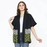 Blazer Batik Wanita - Bhatara Batik Moderna - Atasan Blazer Batik Lengan Pendek L-XL Hitam 5453A