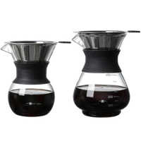 400/300ml Pour Over Coffee Maker Set Heat Resistant Glass Coffee Sharing Pot with Filter Hand Brewing Drip Coffee Funnel Filter