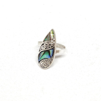 Ring Cincin Perak Silver  925 Motif Daun Tetes Batu Kerang Power, shell Pria Wanita Costum