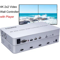 4K 2X2 Video Wall Controller Processor 4 TV Splicer HDMI Large Screen Splicing Box Suport USB U Disk Player KVM Mouse Keyboard