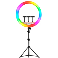 【ROWA 樂華】支援同時三隻手機 RGB22 22吋全彩遙控環形LED直播補光燈(贈200CM腳架)
