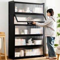 【免運】 書柜現代簡約帶門防塵格子柜實木書架窄柜置物落地立柜組合儲物柜