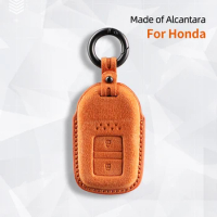 Alcantara Car Key Case Cover Holder Key Shell Buckle For Honda Fit GP5 Shuttle Gp8 Jade Vezel City Civic Jazz 2 Buttons Keychain