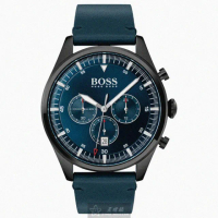 【BOSS】BOSS伯斯男女通用錶型號HB1513711(寶藍色錶面黑錶殼深藍色真皮皮革錶帶款)