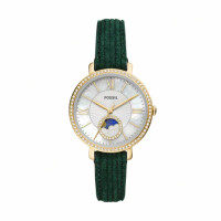 【FOSSIL 官方旗艦館】Jacqueline 優雅珠光晶鑽日月女錶 綠色真皮錶帶 指針手錶 36MM ES5244