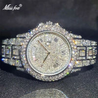 Relogio Masculino Luxury MISSFOX Ice Out Diamond Watch Multifunction Day Date Adjust Calendar Quartz Watches For Men Droshipping