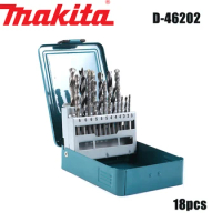 MAKITA D-46202 Drill Bit Metalworking, Woodworking and Masonry Mixed Equipment, Fried Dough Twists Impact Drill Set, 18 Pieces