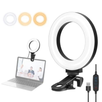 PULUZ Ring Selfie Light 3 Modes USB Dimmable Bi-Color Temperature LED Curved Vlog Photo Video Lights with Monitor Clip Holder