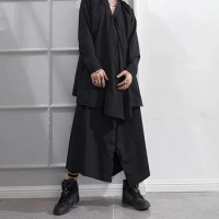 Japanese black Samurai irregular design skirt pants for men and women