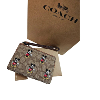 【COACH】coach&amp;迪士尼100th 限量滿版米奇提緹花小手拿禮盒組贈原廠紙袋(迪士尼米奇小手拿母親節)