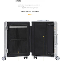 front opening all-aluminum magnesium alloy suitcasebusinesspull rod suitcase men's and women's 20 24-inch suitcase hard suitcase