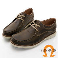 【GEORGE 喬治皮鞋】輕量系列 真皮縫線復古擦色綁帶休閒鞋 -深咖 118010JO