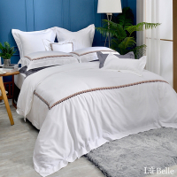 義大利La Belle 波光菱菱-優雅白 雙人長絨細棉刺繡四件式被套床包組 (共兩色)