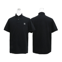 【Stone Island】Stone Island 胸前羅盤補丁LOGO雙釦設計棉質混紡短袖POLO衫(男款/黑)