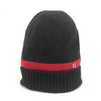 【GUCCI 古馳】494598 經典雙G LOGO綠紅綠織帶羅紋羊毛帽(黑色)