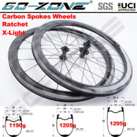 X Light 700c Carbon Spokes Road Wheels Rim Brake Ratchet System GOZONE R295C Normal/ Ceramic Bearings Road Bike Carbon Wheelset