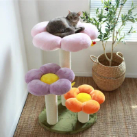 Factory Wholesale Plush Flower Wooden Cat Tree Cat Climbing Frame And Cat Bed