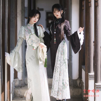 旗袍 秋冬洋裝 古風 尾牙禮服 【蘭亭·霜月夜op】withpuji原創設計中華風繡印結合改良旗袍秋長袖洋裝