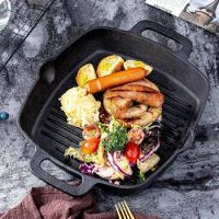 Cast Iron Grill Pan/frying Pan, Pre-seasoned Kitchen Frying Pan, Grill Pan, Square Cast Iron Grill Pan For Home Kitchen Dining