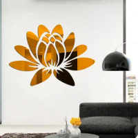 3D DIY Lotus Flower Mirror Wall Sticker Removable Acrylic Art Mural Decal Stickers For Living Room Bedroom Home Decorations