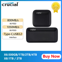 Crucial X6 500GB 1TB 2TB Portable SSD Up to 800MB/s X8 1TB 2TB 4TB Up to 1050MB/s PC and Mac USB 3.2 External Solid State Drive