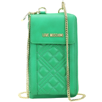 LOVE MOSCHINO 金屬字母絎縫皮革可拆鍊帶皮夾/手機包(綠色)