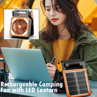 1pcs Rechargeable Camping Fan With Led Lantern Solar Picnic Outdoor Lantern Fan Powered Rotation Tent With Camping Hook Por X5j0