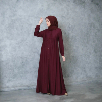 Gamis Full Kancing Rayon Twill Gamis Polos Premium Muslim Wanita Gamis Lengan Kancing
