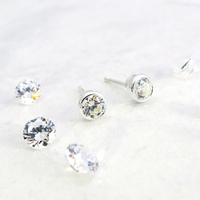 白鑽圓形包鑲耳環 3mm 單鑽鋯石 925純銀耳環 ART64